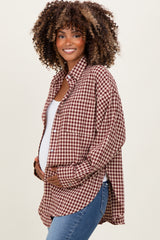 Burgundy Gingham Maternity Button Down Shirt