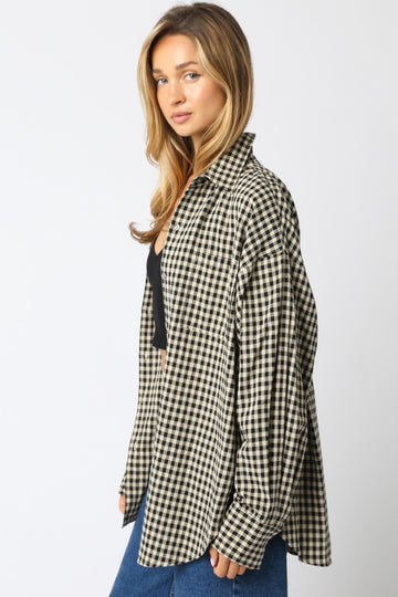 Black Gingham Button Down Shirt