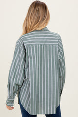 Light Olive Striped Button Down Maternity Shirt