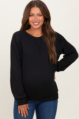 Black Textured Rib Knit Maternity Pullover