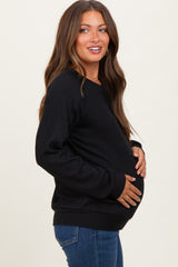 Black Textured Rib Knit Maternity Pullover