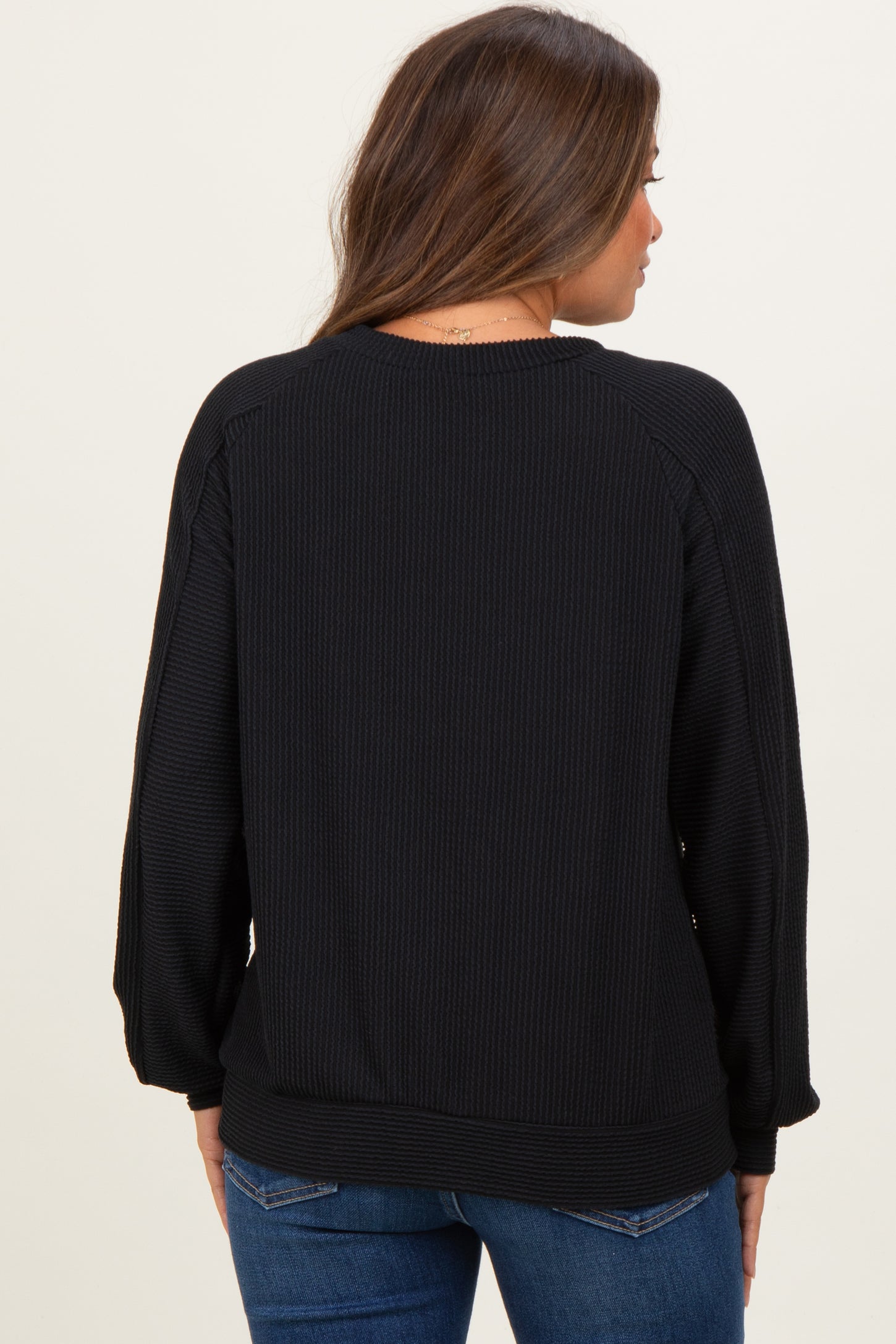 Black Textured Rib Knit Maternity Pullover