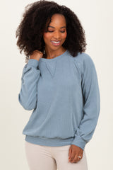 Blue Textured Rib Knit Maternity Pullover