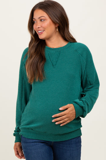 Forest Green Textured Rib Knit Maternity Pullover