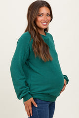 Forest Green Textured Rib Knit Maternity Pullover
