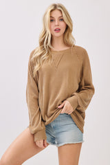 Camel Textured Rib Knit Pullover