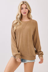 Camel Textured Rib Knit Pullover