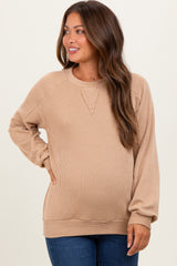 Camel Textured Rib Knit Maternity Pullover