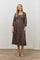 Brown Floral Long Sleeve Midi Dress