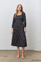 Black Floral Long Sleeve Midi Dress