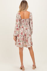 Cream Rose Floral Long Sleeve Maternity Dress