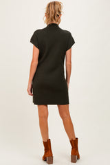 Olive Ribbed Knit Maternity Short Sleeve Sweater Dress