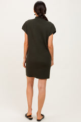 Olive Ribbed Knit Short Sleeve Sweater Dress