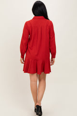 Rust Striped Long Sleeve Drop Waist Polo Dress