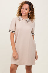 Beige Jacquard Ruffle Accent Maternity Polo Dress