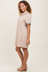 Beige Jacquard Ruffle Accent Polo Dress