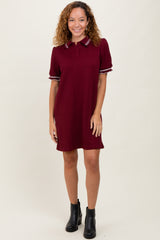 Burgundy Jacquard Ruffle Accent Maternity Polo Dress