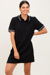 Black Jacquard Ruffle Accent Polo Dress