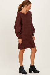 Brown Cable Knit Dolman Sleeve Sweater Mini Dress