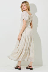 Cream Floral Chiffon Tiered Maxi Dress