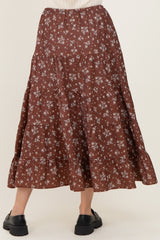 Brown Floral Tiered Maxi Skirt