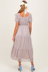 Light Taupe Floral Chiffon Tiered Maternity Maxi Dress