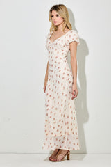 Cream Floral Chiffon Maxi Dress