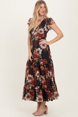 Black Floral Chiffon V-Neck Maxi Dress