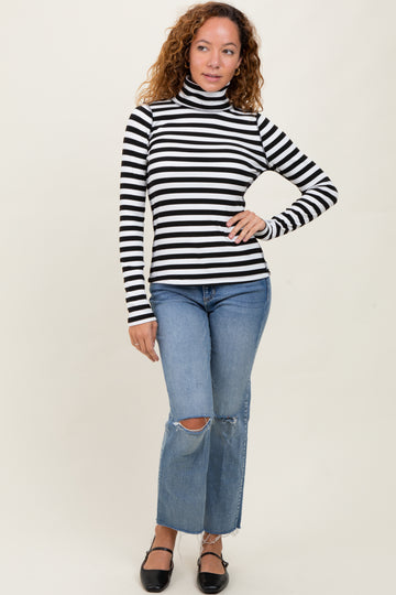 Black Striped Turtleneck Long Sleeve Top