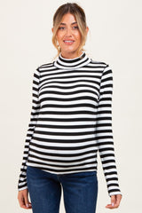Black Striped Turtleneck Maternity Long Sleeve Top