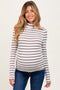 Mocha Striped Turtleneck Maternity Long Sleeve Top