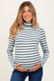 Olive Striped Turtleneck Maternity Long Sleeve Top