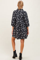 Black Floral Corduroy Button Down Maternity Shirt Dress