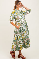 Green Floral Tiered Short Sleeve Maternity Midi Dress