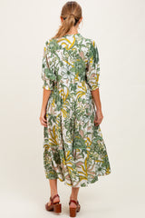 Green Floral Tiered Short Sleeve Maternity Midi Dress