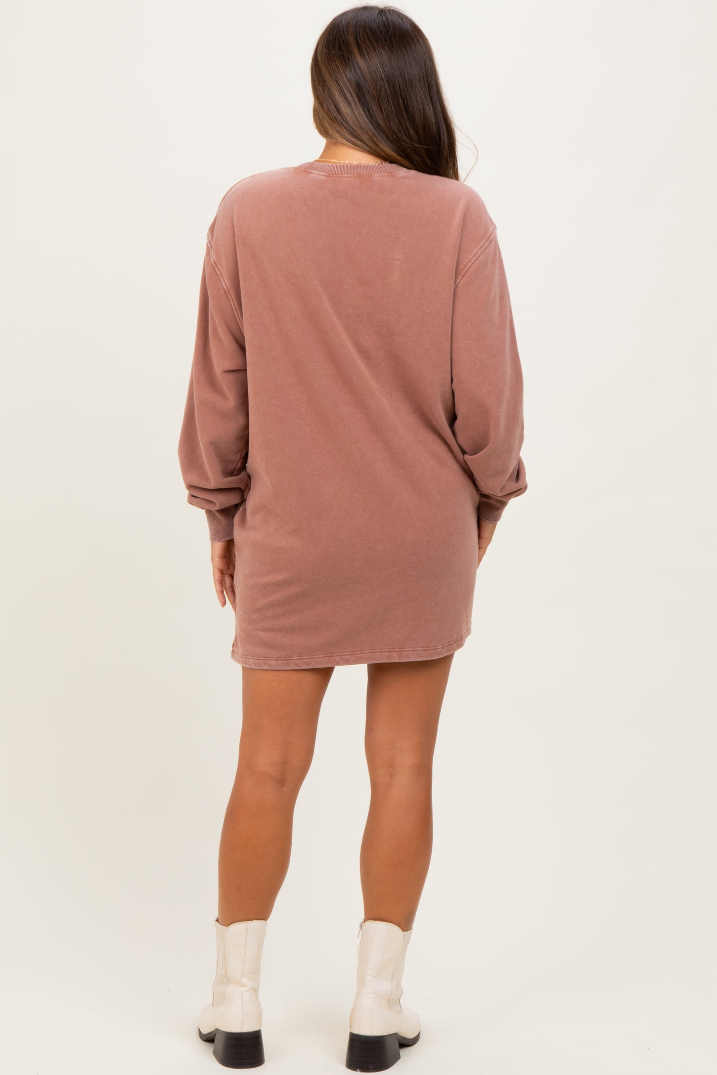 Light Taupe Mineral Wash Oversized Maternity Sweatshirt Mini Dress