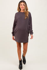 Charcoal Mineral Wash Oversized Maternity Sweatshirt Mini Dress