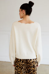 Cream Boat Neck Pointelle Detail Sweater