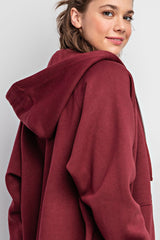 Burgundy Front Zipper Hooded Sweater