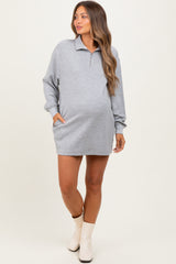 Heather Grey Half Zip Long Sleeve Maternity Mini Dress