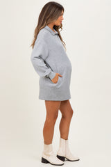 Heather Grey Half Zip Long Sleeve Maternity Mini Dress