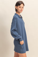 Light Navy Half Zip Long Sleeve Mini Dress
