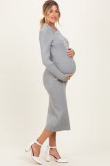 Heather Grey Contrast Stitch Maternity Midi Sweater Dress