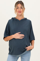 Navy Hooded Short Sleeve Maternity Top