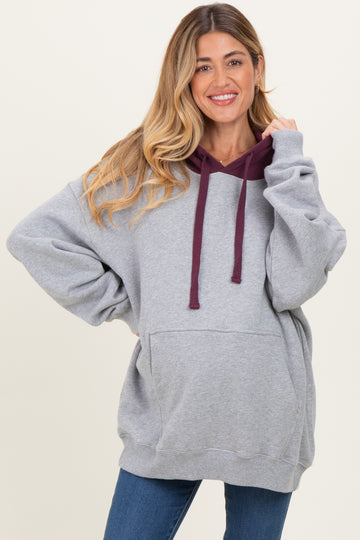 Plum Heather Grey Colorblock Maternity Hoodie