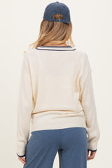 Cream Contrast Detail V-Neck Maternity Sweater
