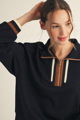 Black Contrast Trim Half Zip Sweatshirt
