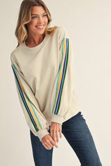 Taupe Mineral Wash Velvet Stripe Detail Sweatshirt