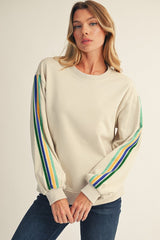 Taupe Mineral Wash Velvet Stripe Detail Sweatshirt