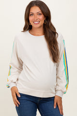 Taupe Mineral Wash Velvet Stripe Detail Maternity Sweatshirt